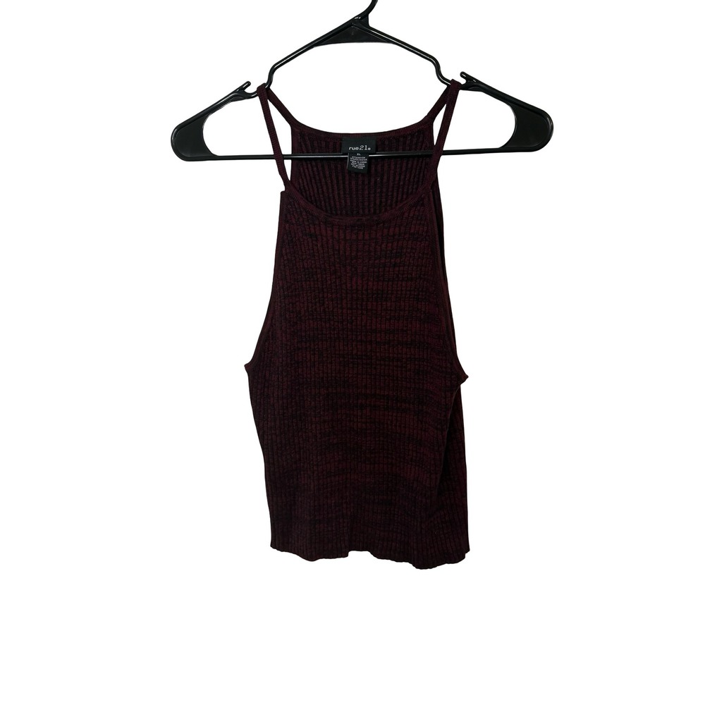 Rue21 Womens Burgundy Space Dye Ribbed High Neck Tank Top XL Sleeveless Rib Knit